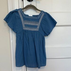 Blue Embroidered Square-Neck Dress